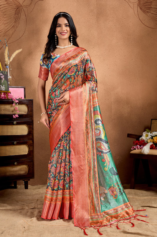 Artistic Digital Printed Soft Silk Blend Saree For Women