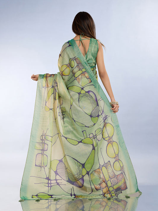 Light Green Abstract Printed Saree For Women