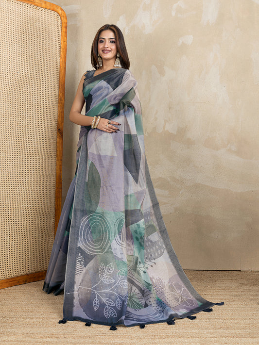 Grey Abstract Printed Erode Anmol Silk Saree For Women