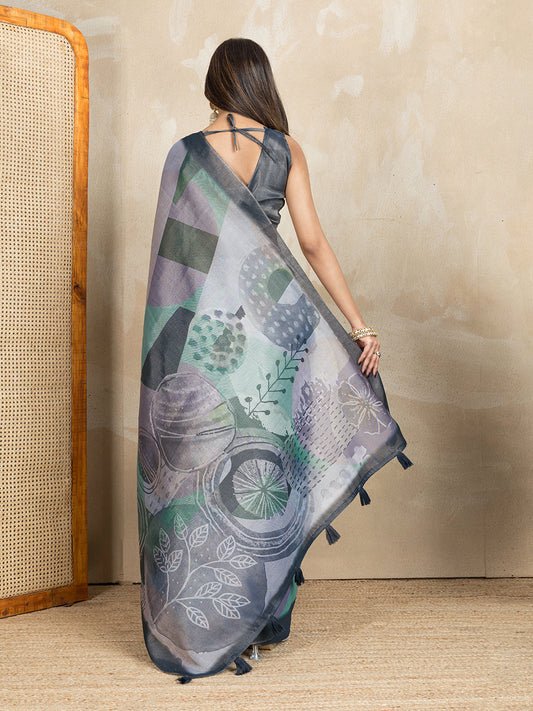 Grey Abstract Printed Erode Anmol Silk Saree For Women