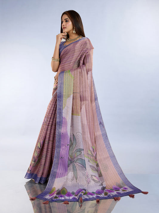 Lavender Floral Printed Saree For Women