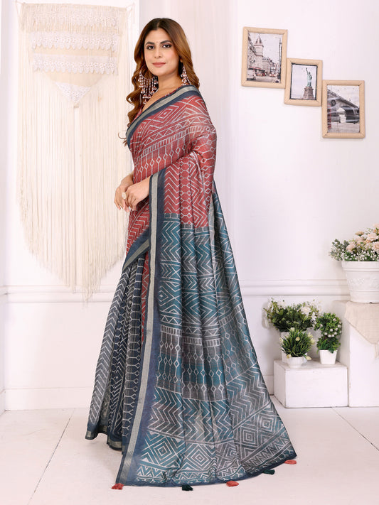 Multicolor Geometric Printed Chanderi Saree For Women