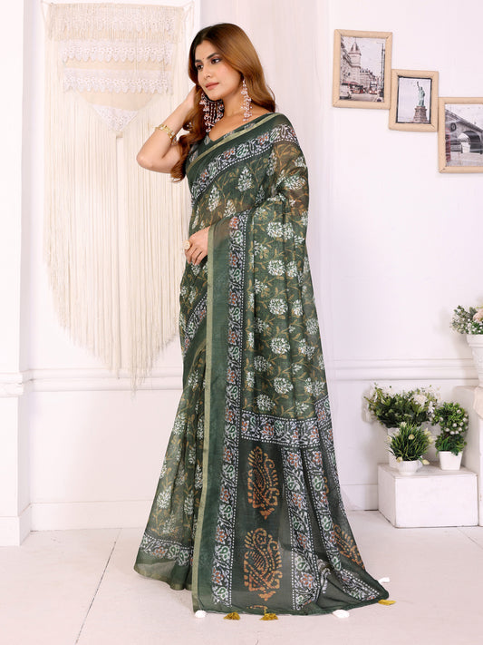 Elegant Chanderi Saree With Digital Floral Print For Women
