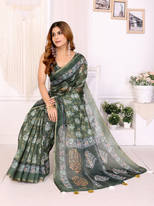 Elegant Chanderi Saree With Digital Floral Print For Women