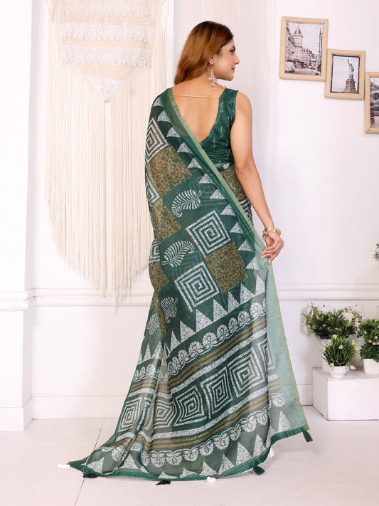 Stylish Chanderi Saree With Geometric Digital Print For Women