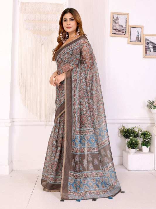 Elegant Chanderi Saree With Ethnic Floral Print For Women
