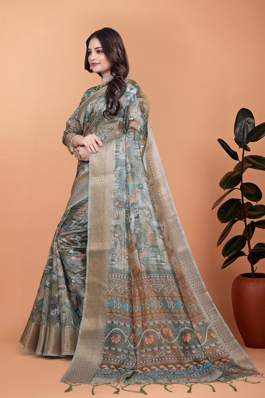 Elegant Multicolor Soft Silk Saree With Ethnic Digital Print For Women