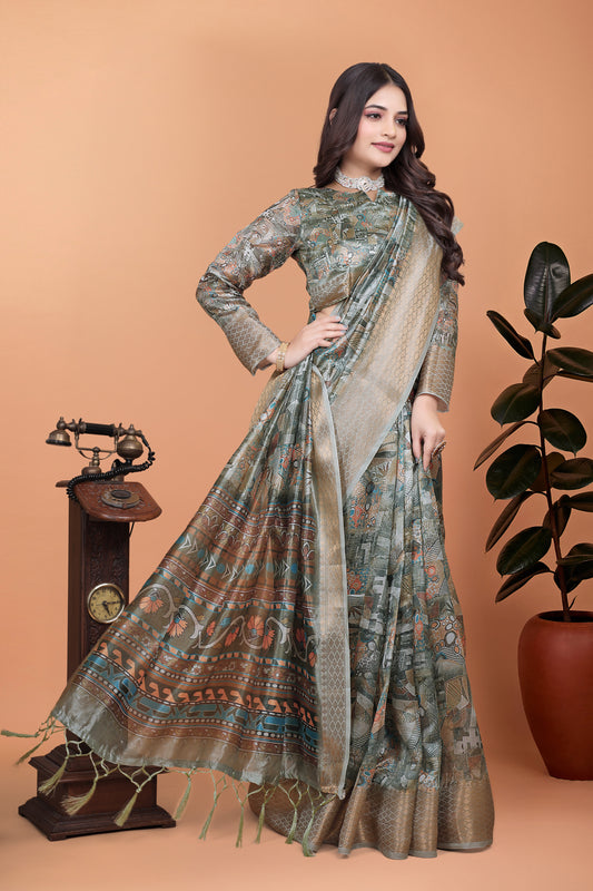 Elegant Multicolor Soft Silk Saree With Ethnic Digital Print For Women
