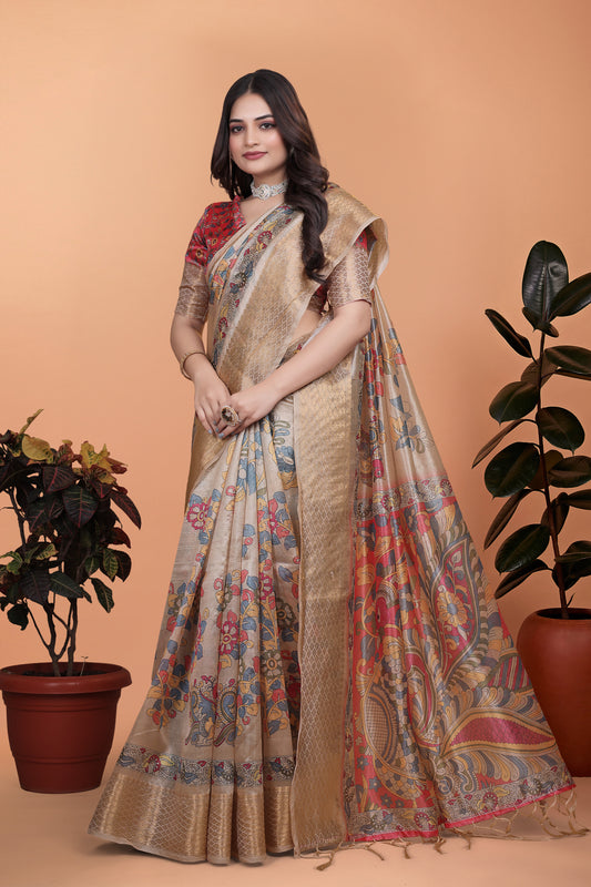 Beige & Multicolor Patola Print Soft Silk Saree With Rich Pallu For Women