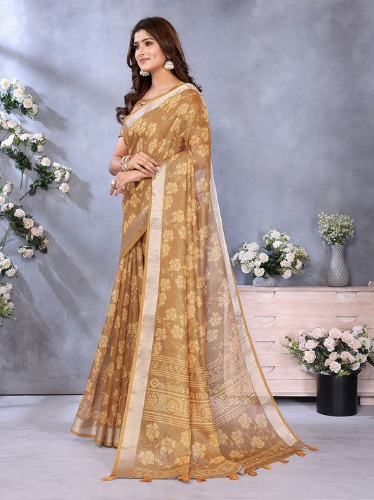 Golden Floral Woven Saree For Women