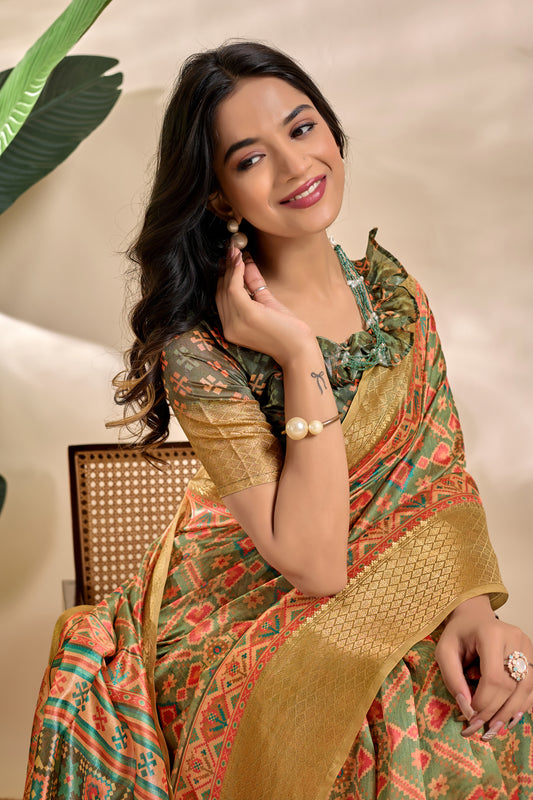 Patola-Inspired Soft Silk Blend Saree For Women
