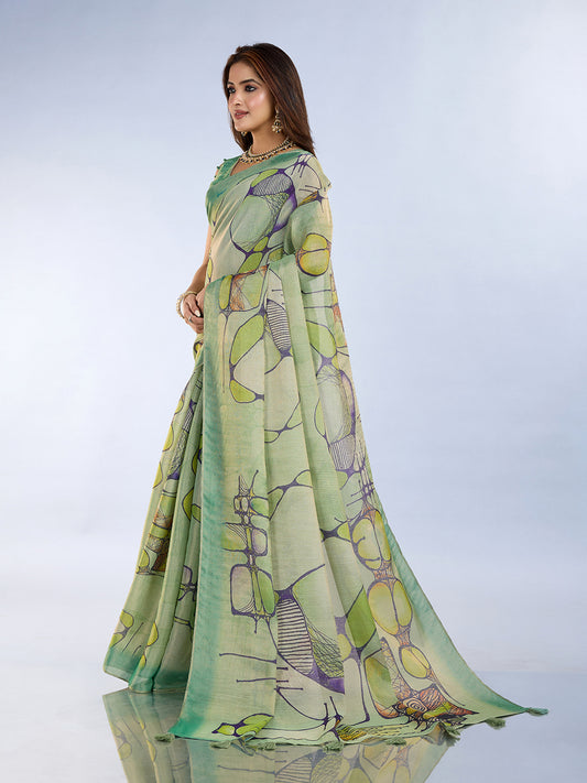 Light Green Abstract Printed Saree For Women