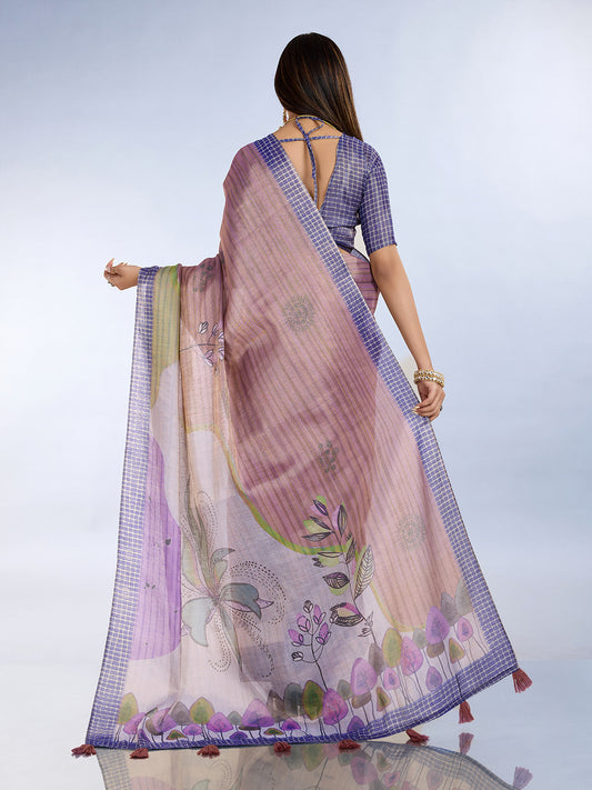 Lavender Floral Printed Saree For Women