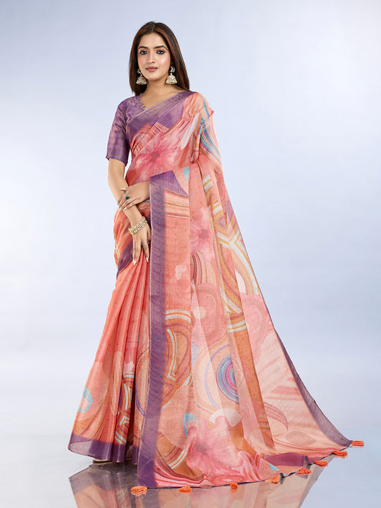 Coral & Lavender Abstract Erode Anmol Silk Saree For Women