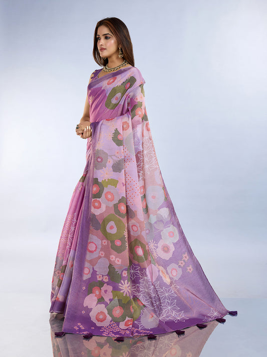 Lavender Multicolor Floral Printed Saree For Women