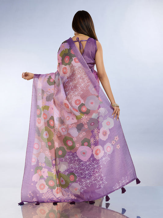 Lavender Multicolor Floral Printed Saree For Women