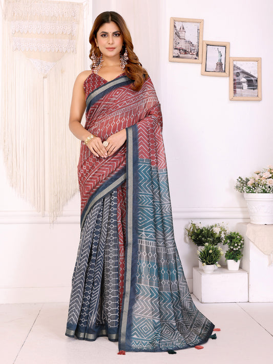 Multicolor Geometric Printed Chanderi Saree For Women