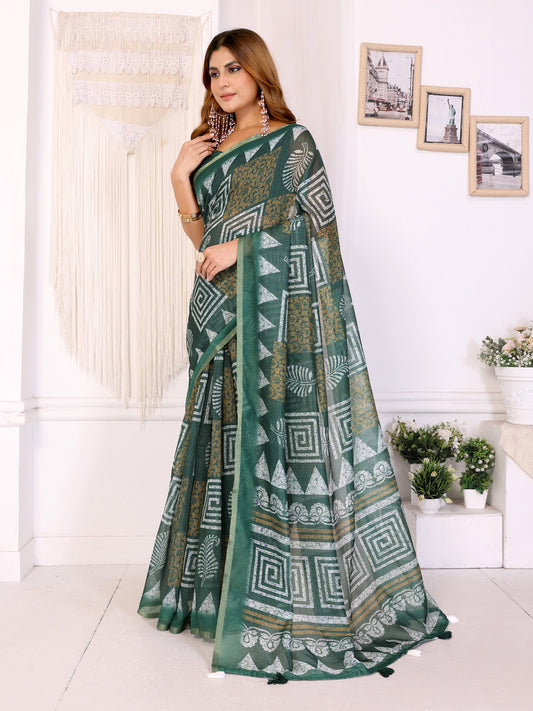 Stylish Chanderi Saree With Geometric Digital Print For Women