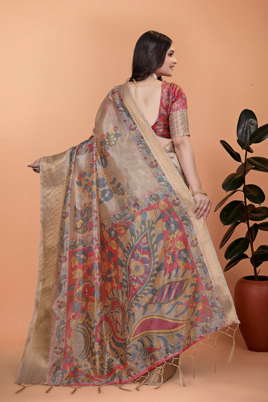 Beige & Multicolor Patola Print Soft Silk Saree With Rich Pallu For Women