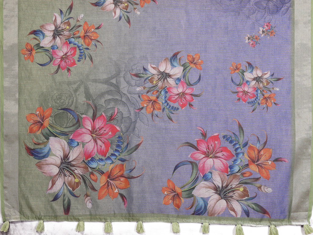 Lavender Green Floral Printed Saree