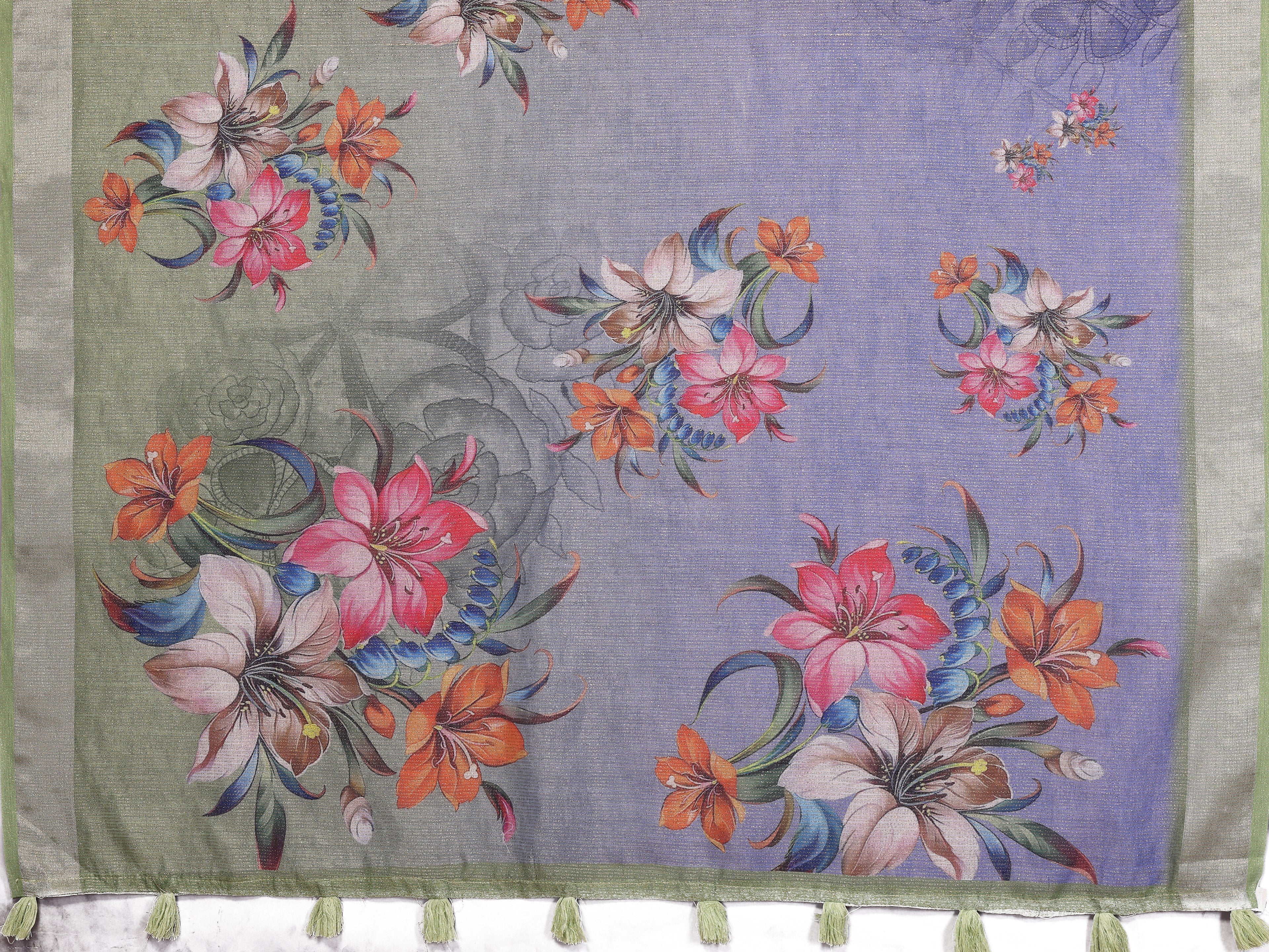 Lavender Green Floral Printed Saree