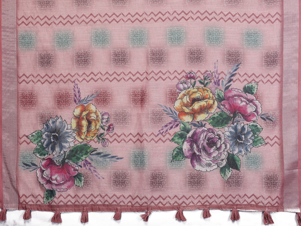 Light Pink Or Lavender Purple Floral Printed Saree