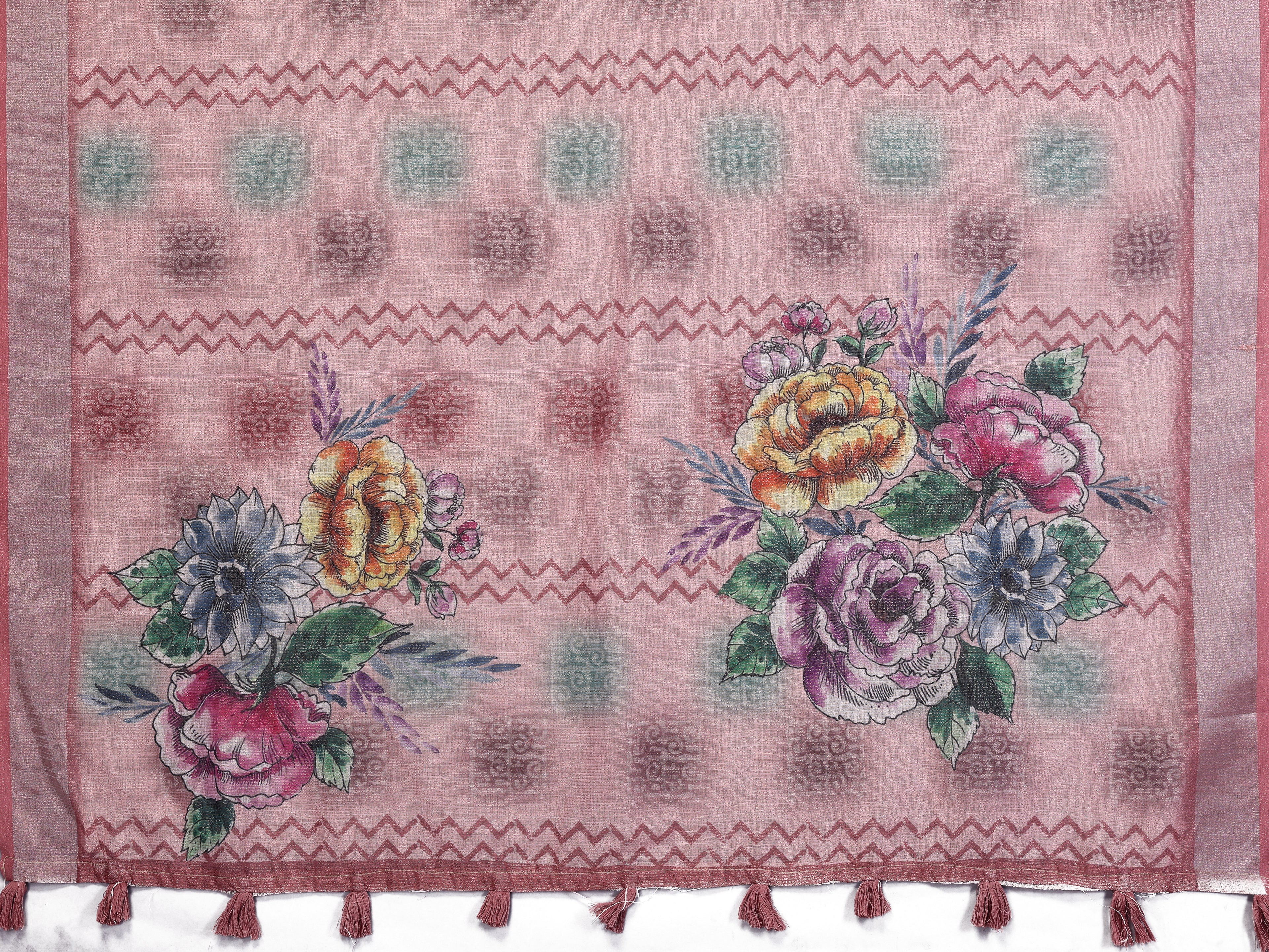 Light Pink Or Lavender Purple Floral Printed Saree