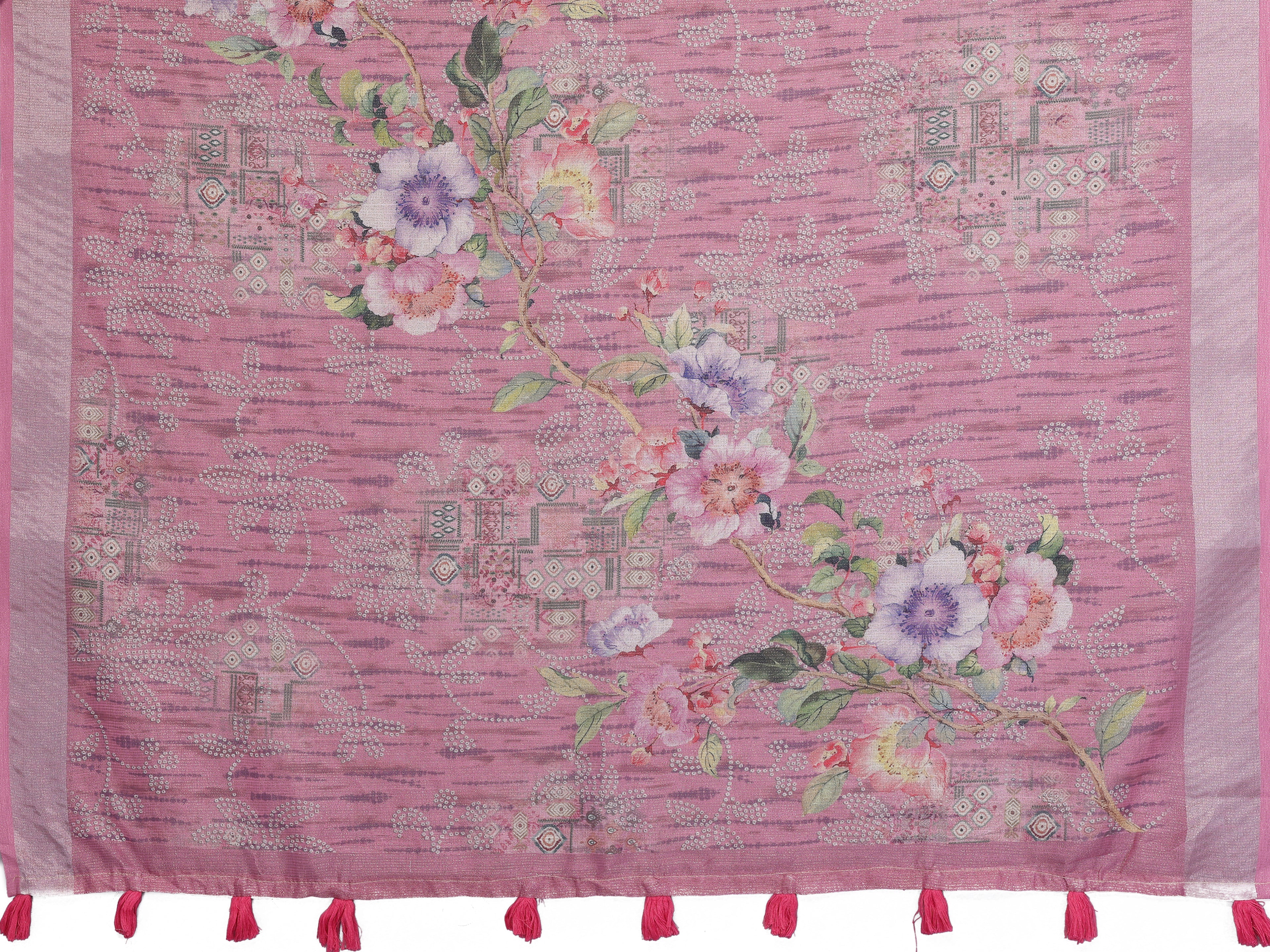 Rose Pink Floral Printed Saree