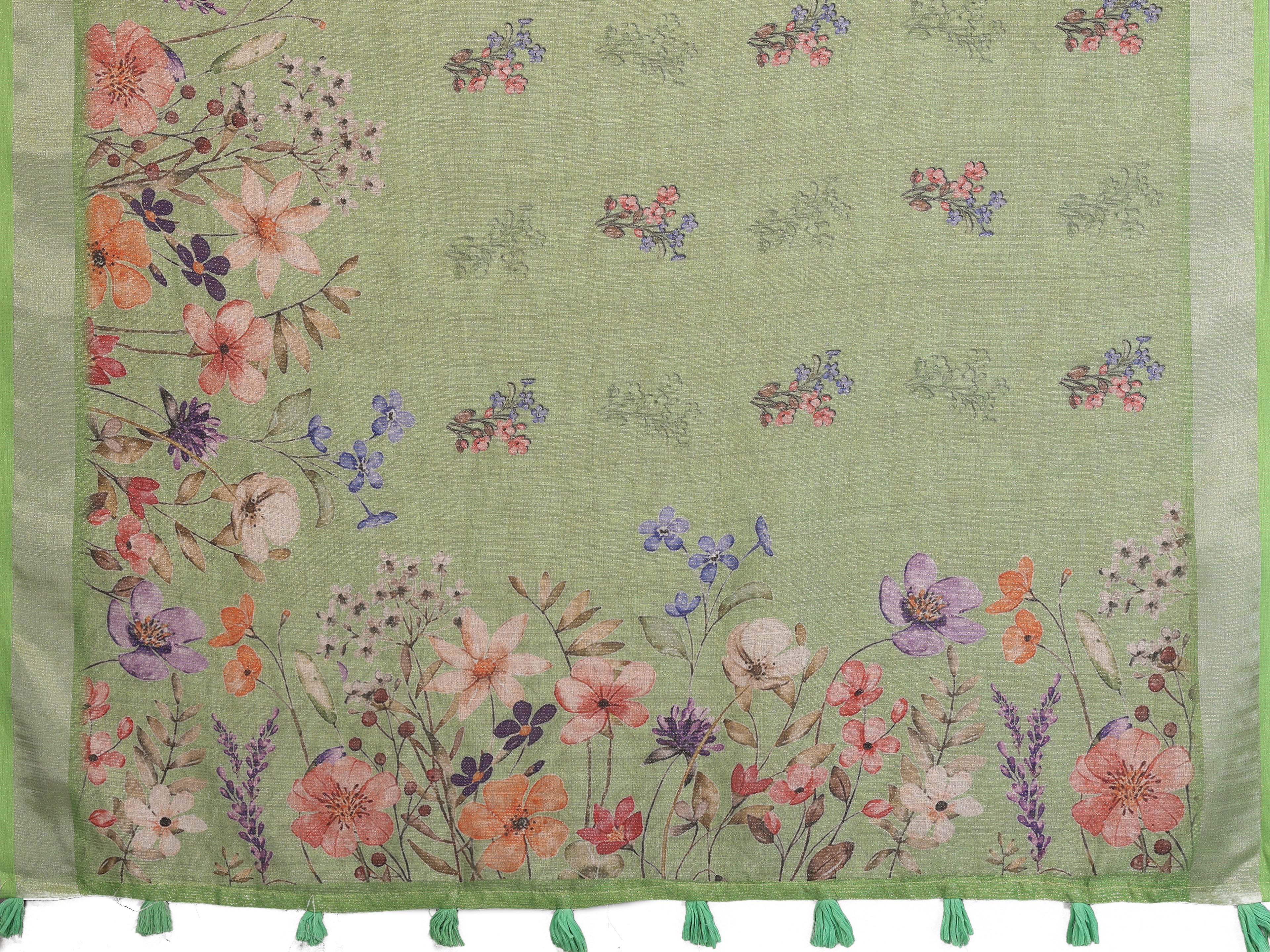 Lime Green Floral Printed Saree