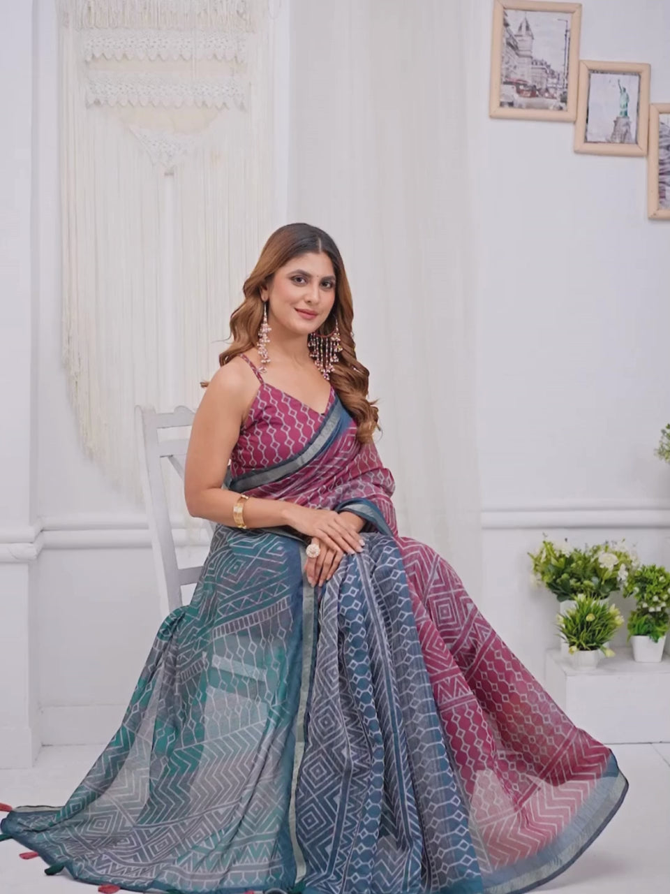 Multicolor Geometric Printed Chanderi Saree For Women