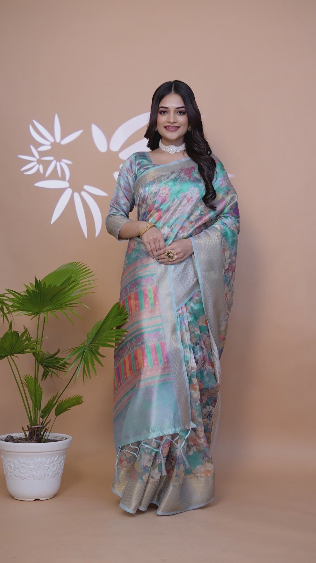 Sky Blue Floral Soft Silk Saree With Multicolor Pallu For Women
